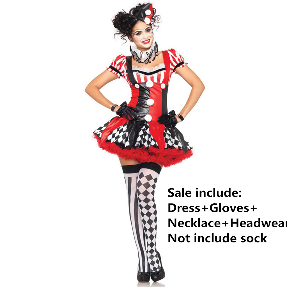 4Pcs Adult Women Funny Circus Clown Costume Female Clown Cosplay Carnival Halloween Fancy Dress Performance Clothing alx