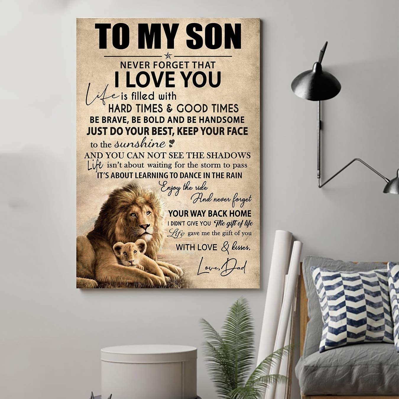 Poster for Room Aesthetic – Command Strips Wall Decor – Qh92 Customizable Lion Poster – Dad to Son – Your Way Back Home