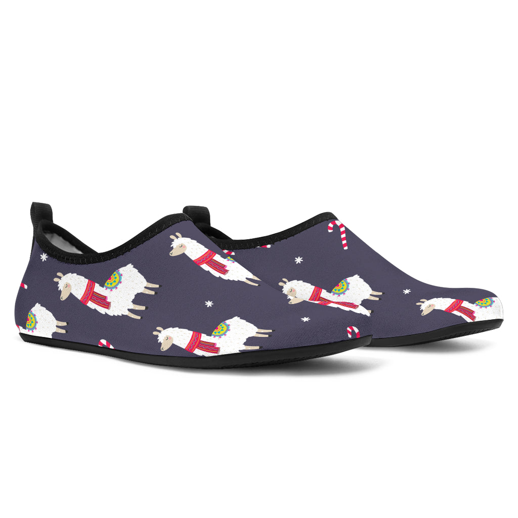 Llama With Candy Cane Themed Print Aqua Water Shoes