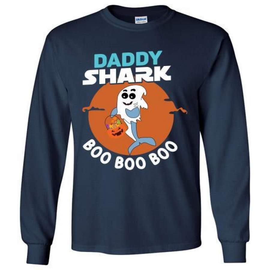 Daddy Shark Boo Boo Boo Shark Ghost Halloween Long Shirt