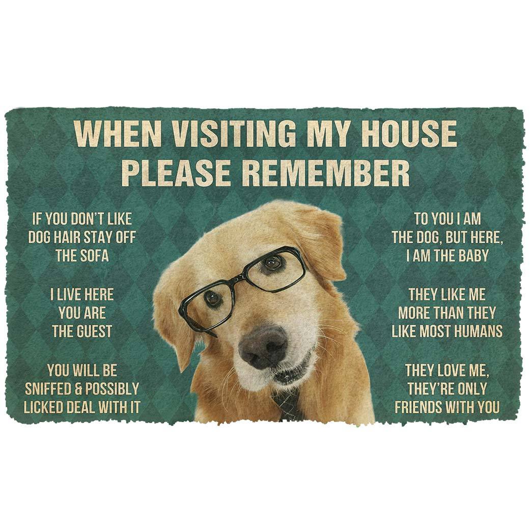 Gearhumans  Gearhuman 3D Please Remember Golden Retriever With Glasses Dogs House Rules Custom Doormat