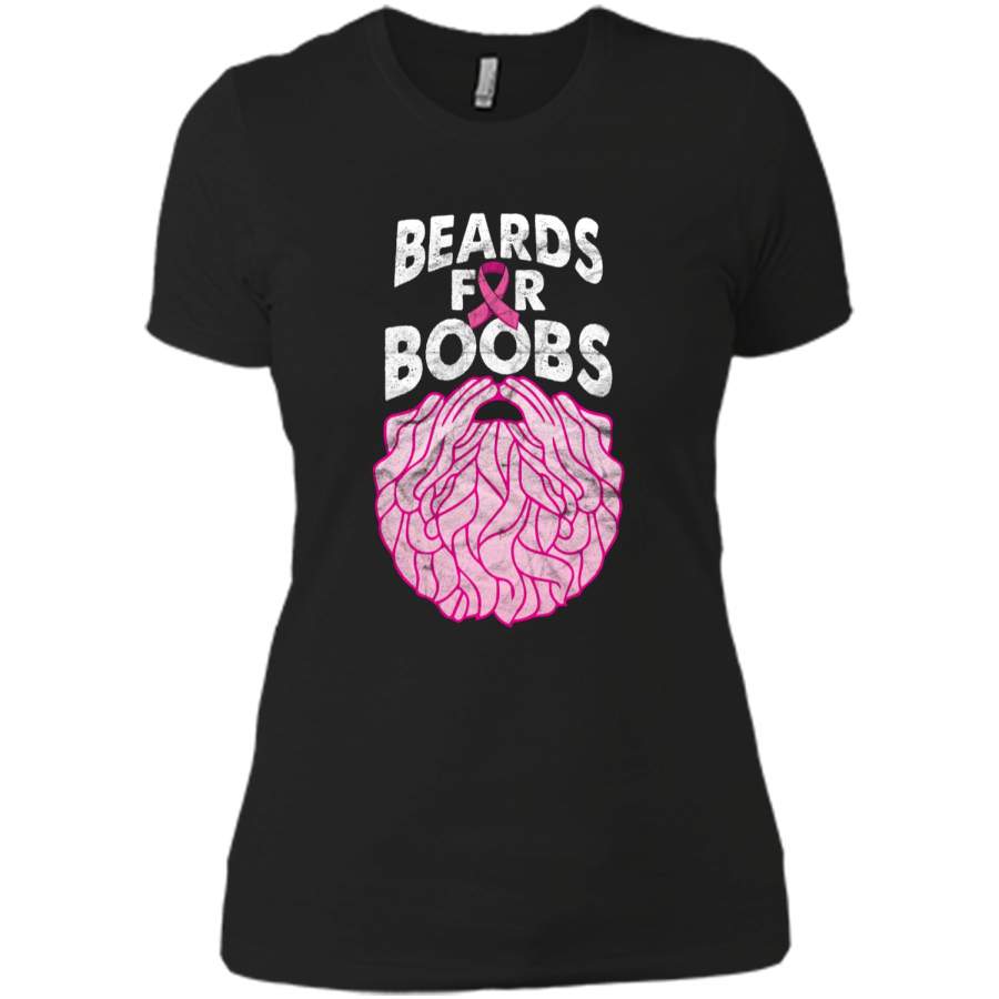 ‘Beards Breast Cancer Shirt’ Breast Cancer Awareness Shirt Next Level Ladies Boyfriend Tee