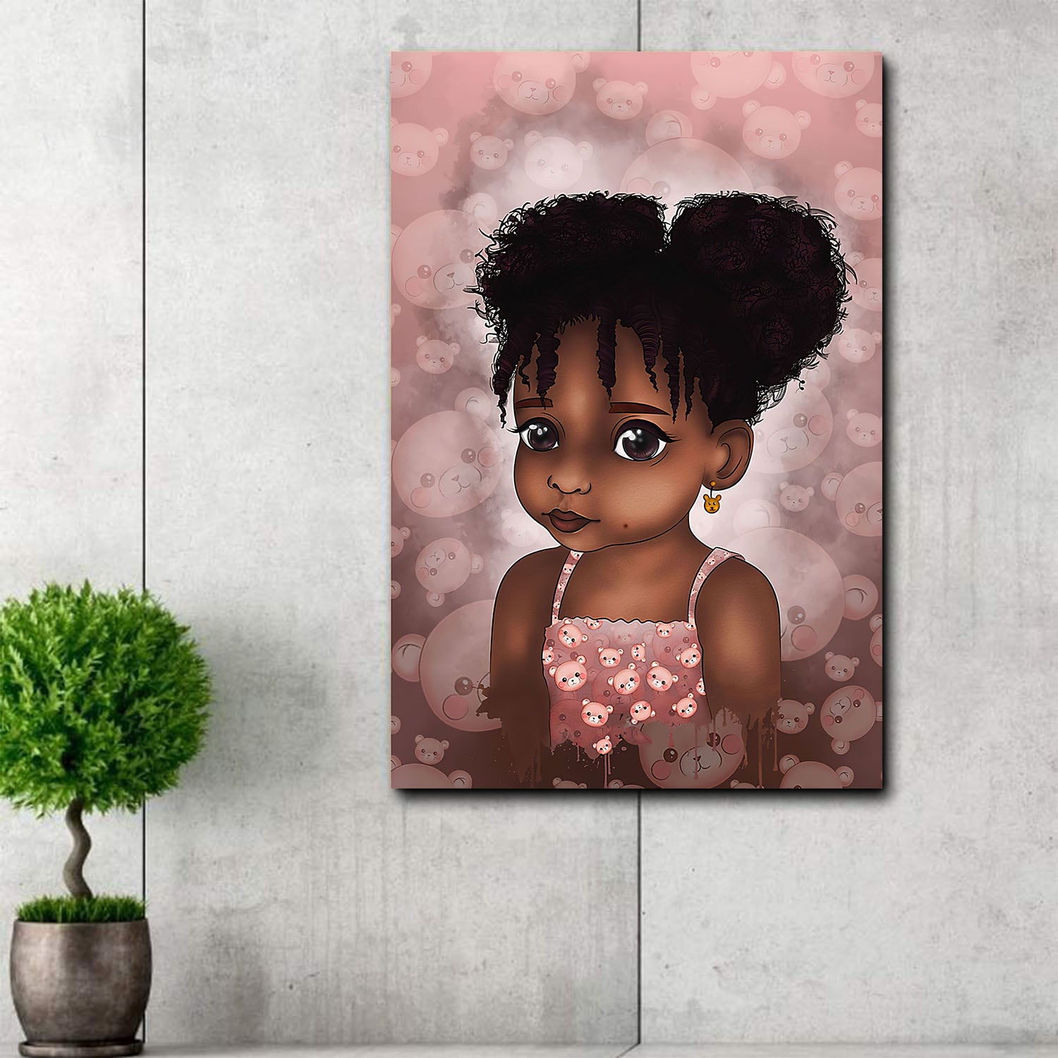 African Poster Paintings Dark Skin Girl Cute Chibi Afro Home Decoration