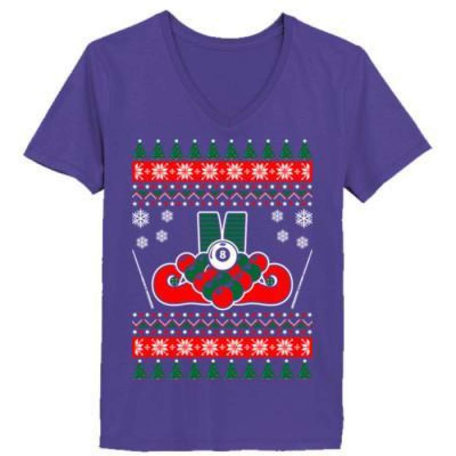 AGR Billiard Ugly Christmas Sweater – Ladies’ V-Neck T-Shirt