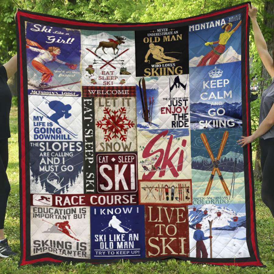 Wozoro Quilt Blanket Skiing Let It Snow Twin Queen King Size