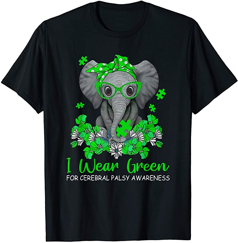 I Wear Green For Cerebral Palsy Awareness Elephant Support T-Shirt