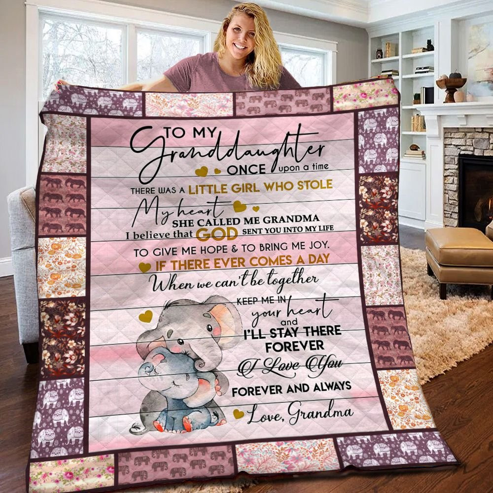 Personalized Elephant Keep Me In Your Heart To My Granddaughter From Grandma Quilt Blanket Great Customized Blanket Gifts For Birthday Christmas Thanksgiving Mother’S Day