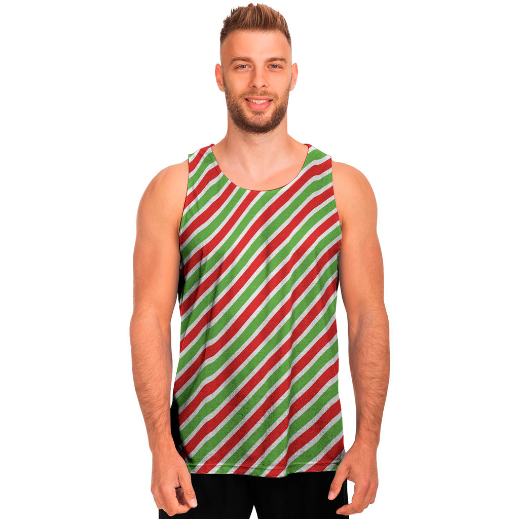 Red Green And White Candy Cane Print Men’S Tank Top