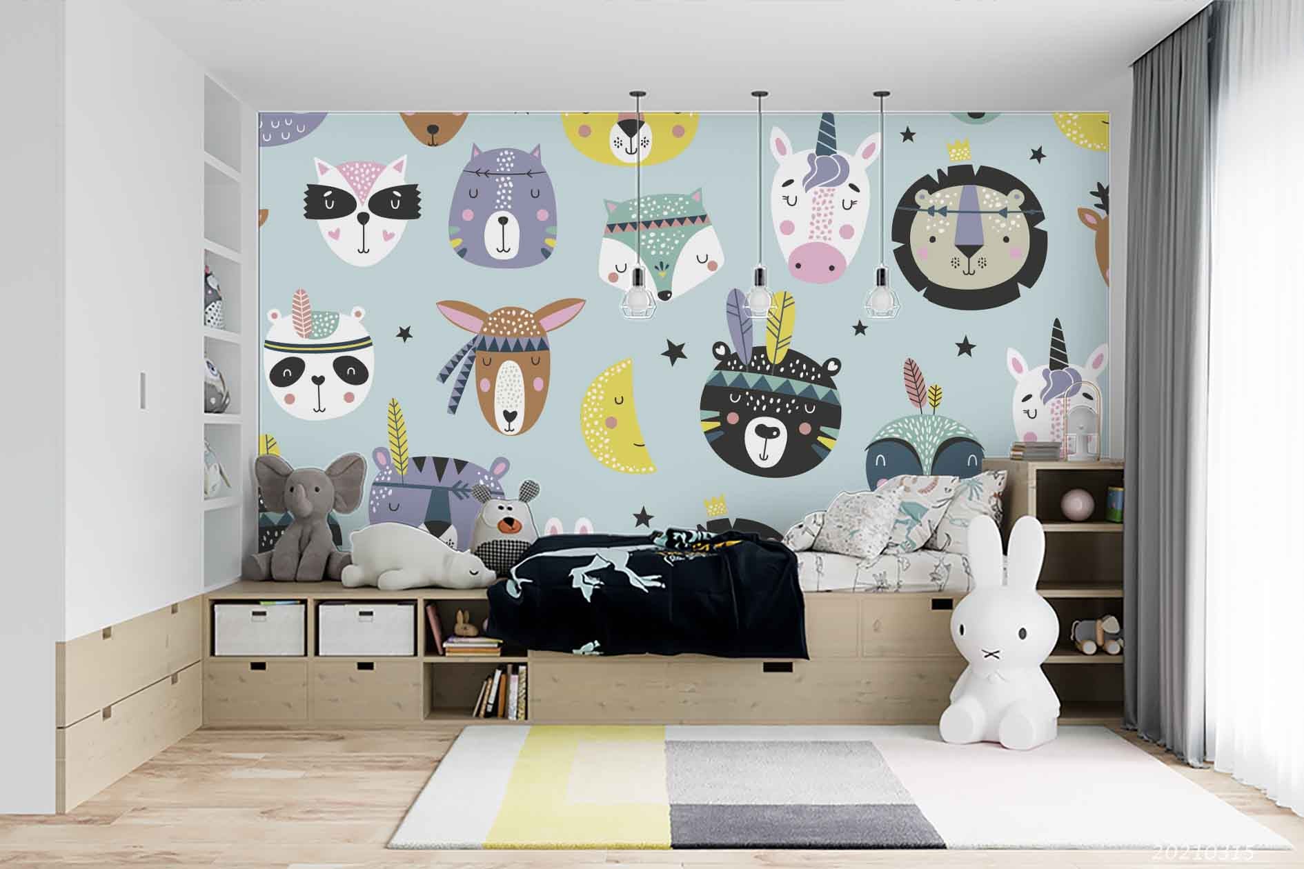 3D Cartoon Animal Pattern Wall Mural Wallpaper Lqh 339