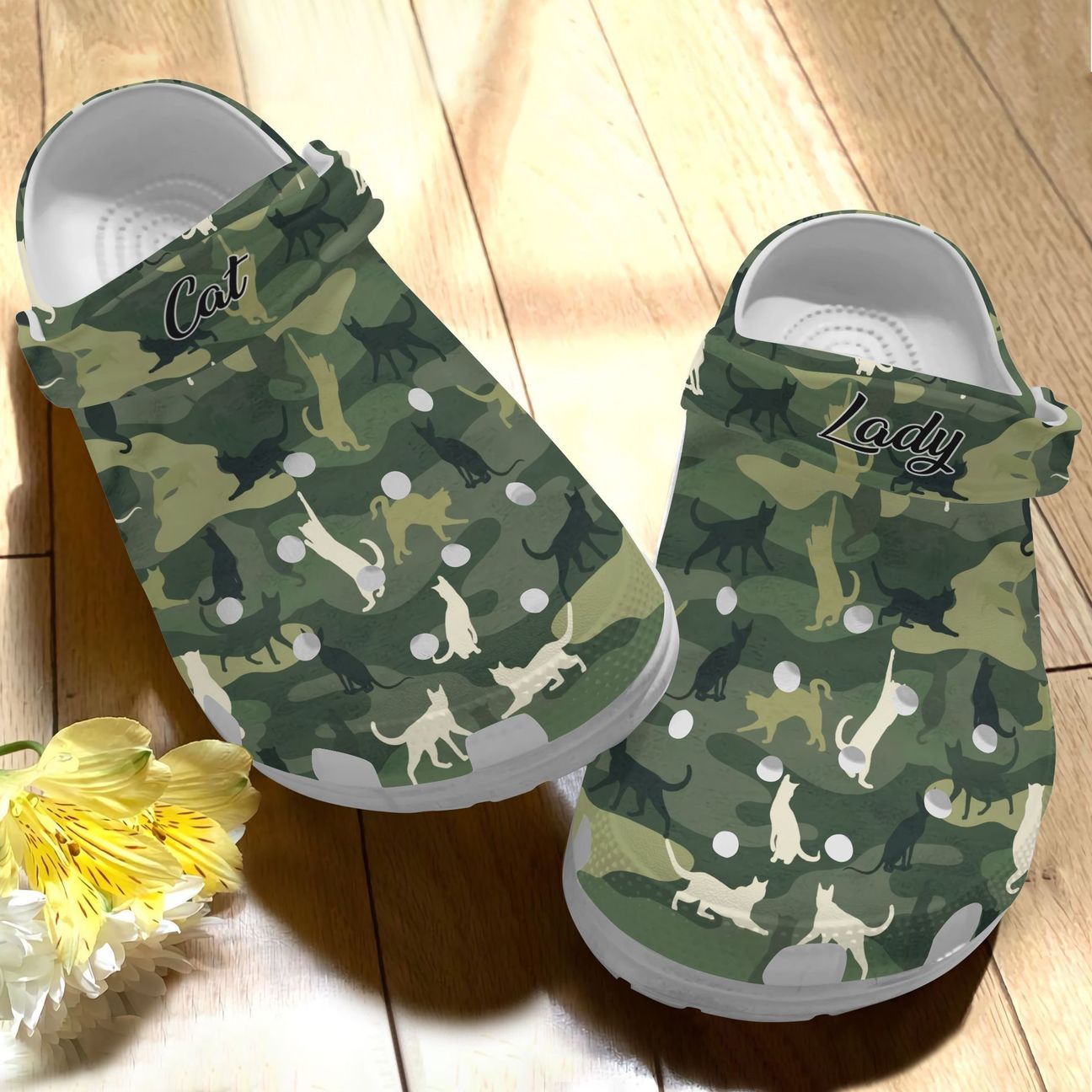 Cat Personalized Clog, Custom Name, Text Camo Cat Lady, Fashion Style For Women, Men, Kid, Print 3D