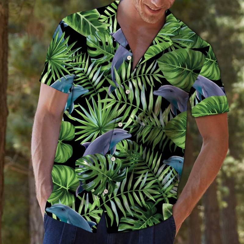 Artsyhomes [Hawaii Shirt] Dolphin Green Tropical G5703