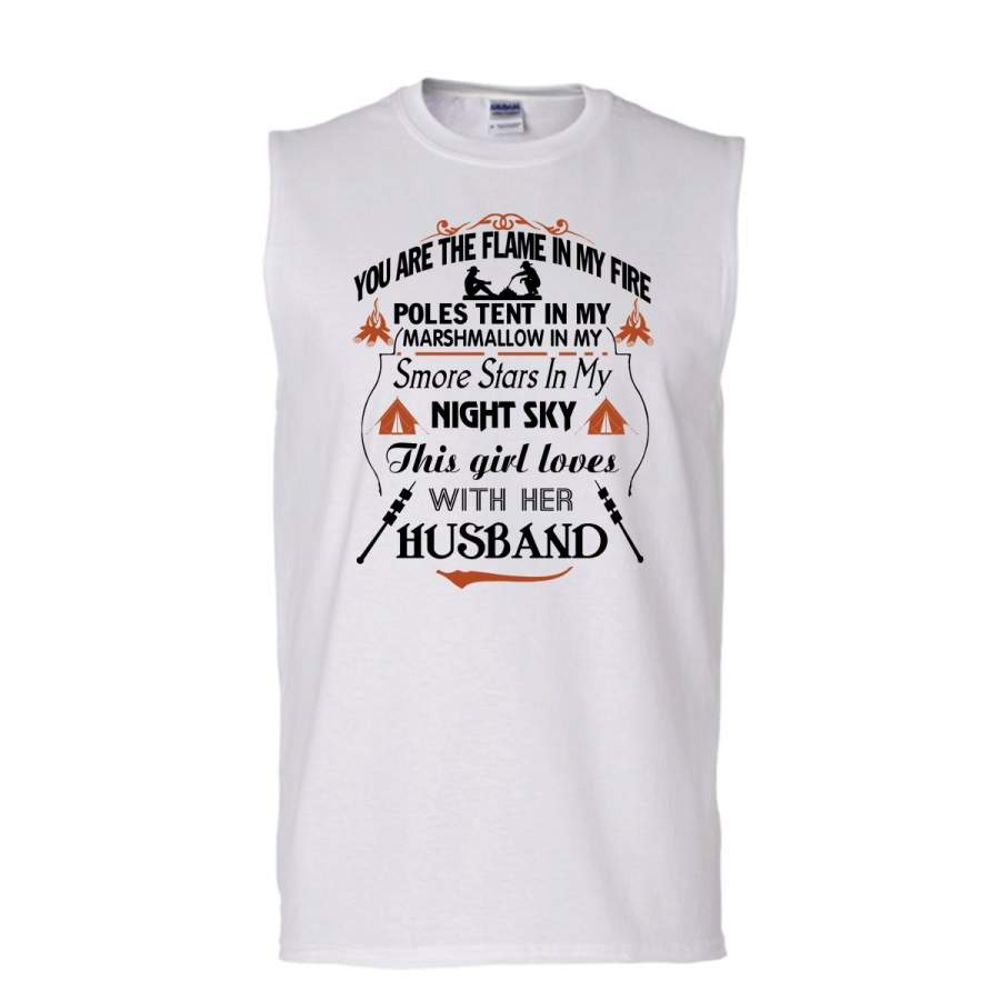 This Girl Loves Camping With Her Husband Shirt, Couple Shirt (Men’s Cotton Sleeveless)