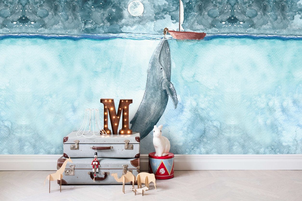 3D Kids, Dreamy, Ocean, Whale Wallpaper-Nursery