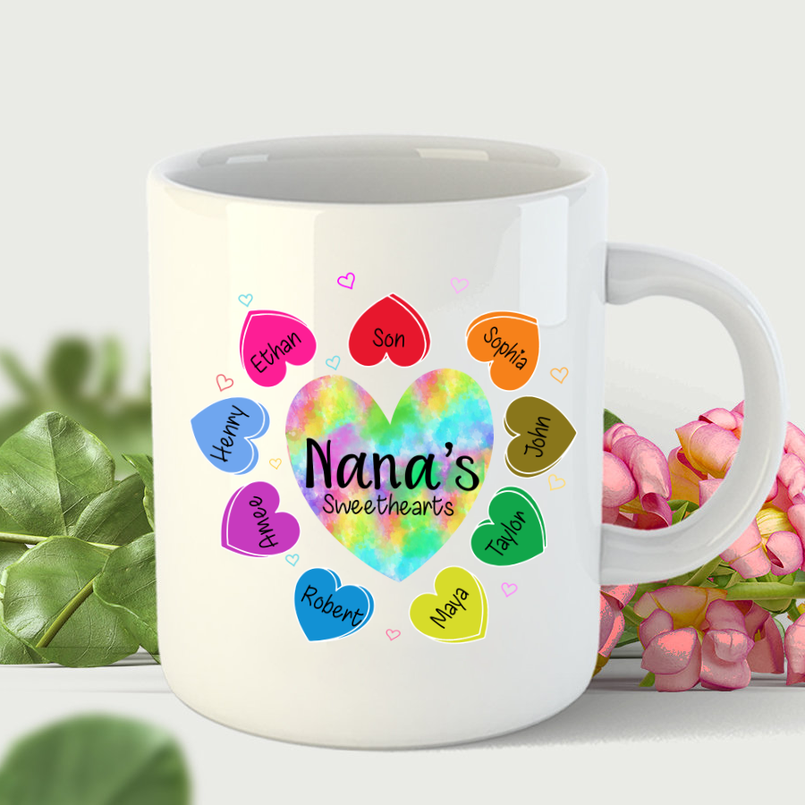 Grandma Sweethearts With Grandkids Colorful Hearts Mug