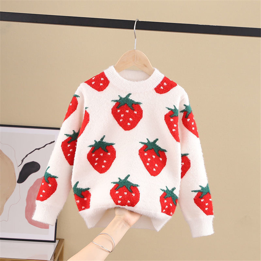 2021 Autumn Winter 3 4 6 8 10 Year Clothing O-Neck Cartoon Knitted Cotton Pullover Sweater For Kids Baby Girls alx