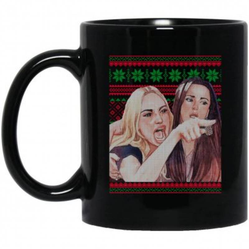 Woman Yelling and Pointing at a Cat Ugly Christmas Meme  Mug