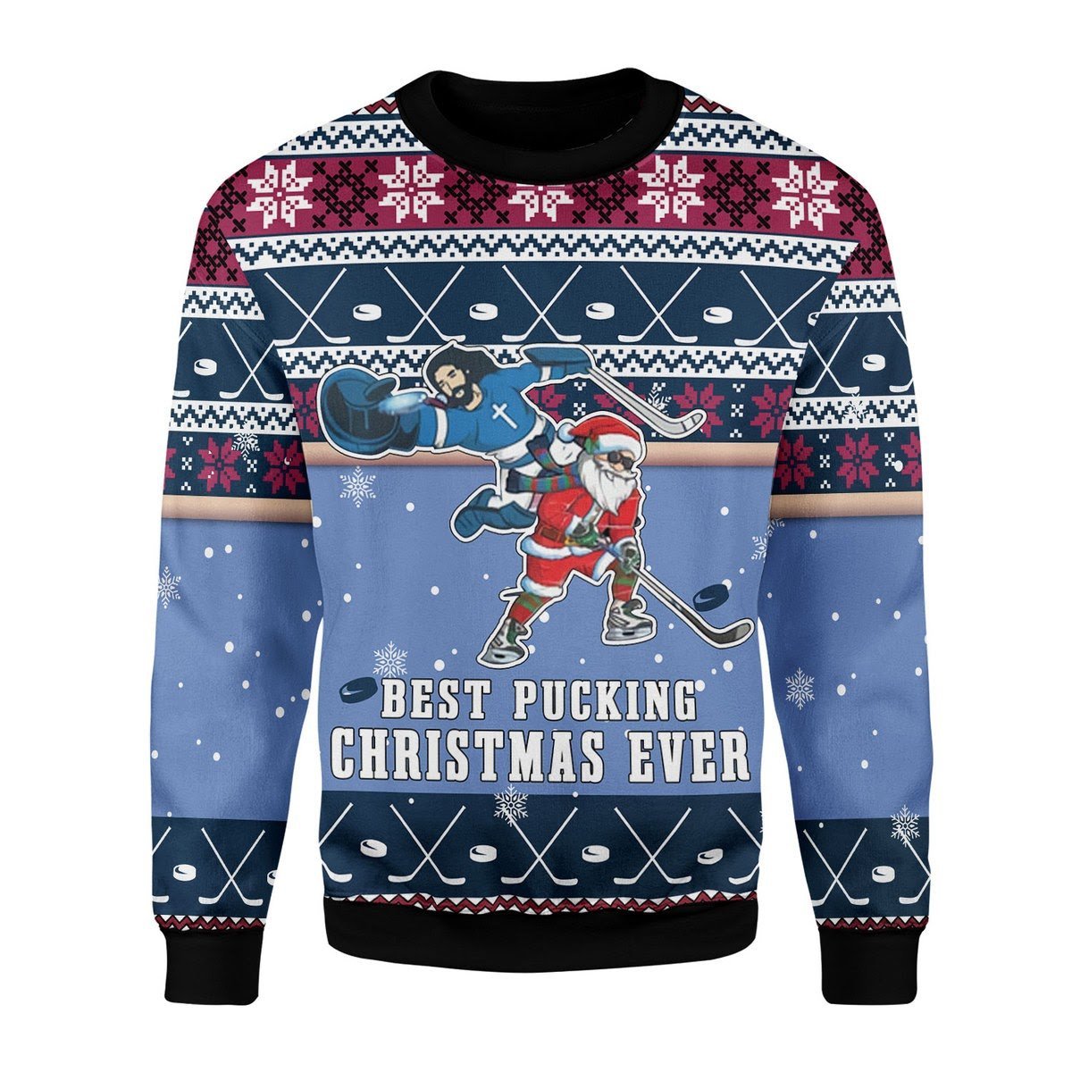 Best Pucking Christmas Ever Jesus And Santa Claus Sweater