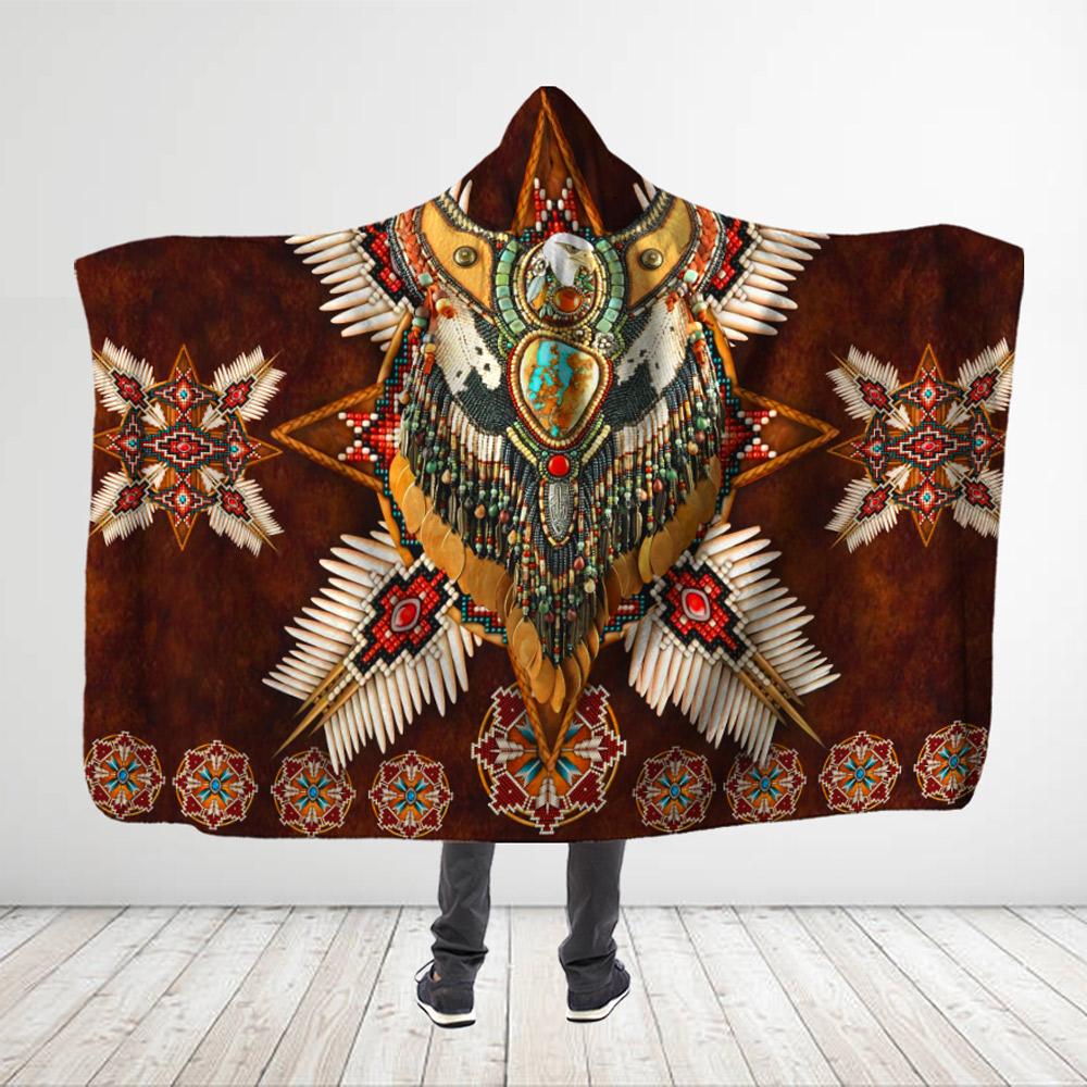 Native American Style 3D All Over Printed Owl Symbol – Maroon Hooded Blanket