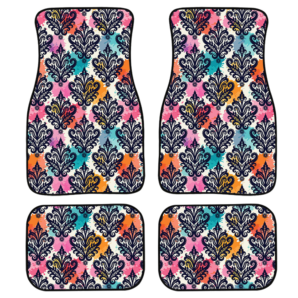 Colorful Damask Pattern Print Front And Back Car Floor Mats, Front Car Mat