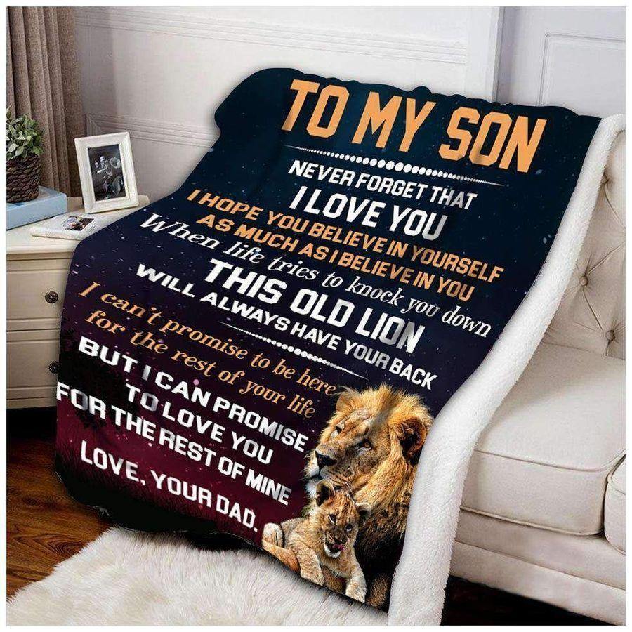 [Personalized Name] From Dad To Son This Old Lion Will Always Have Your Back Lions – Best Idea Gift For Dad, Gift For Home Decor, Gift For Family  – Fleece Blanket