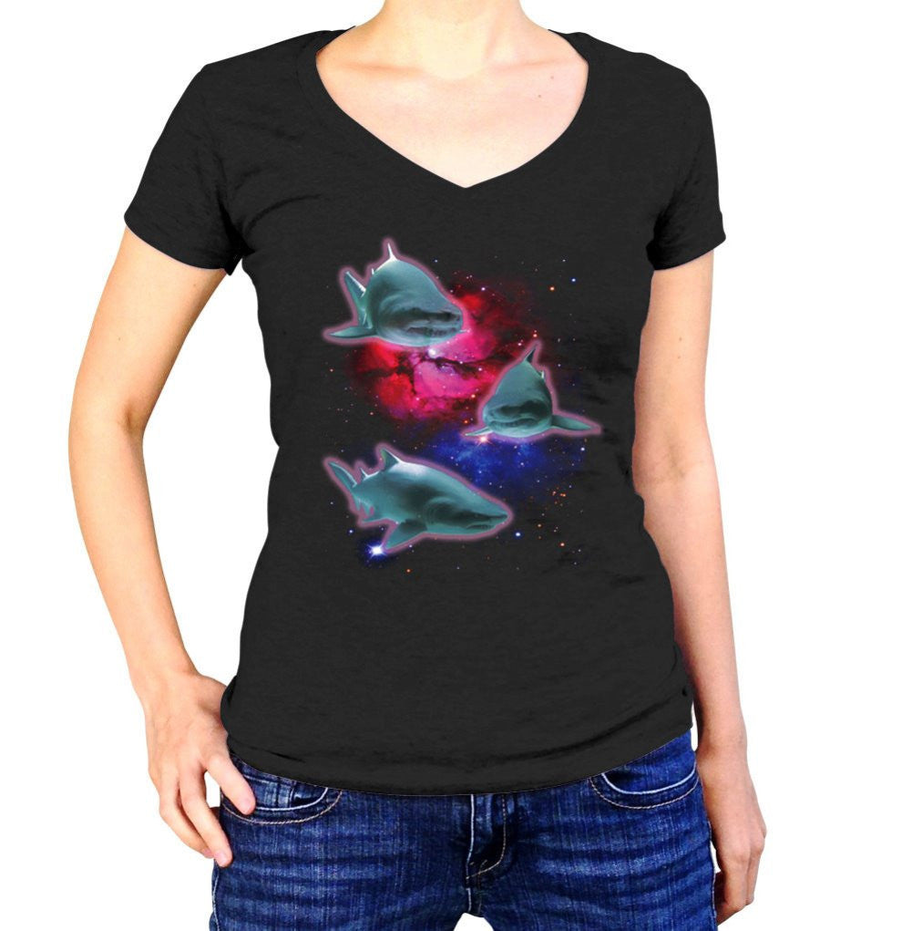 Women’S Sharks In Space Vneck T-Shirt