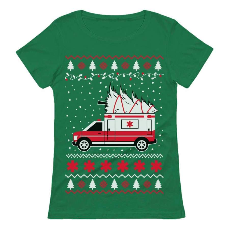 Ugly Christmas EMS EMT Emergency Medical Paramedic Gift Ambulance Women T-Shirt