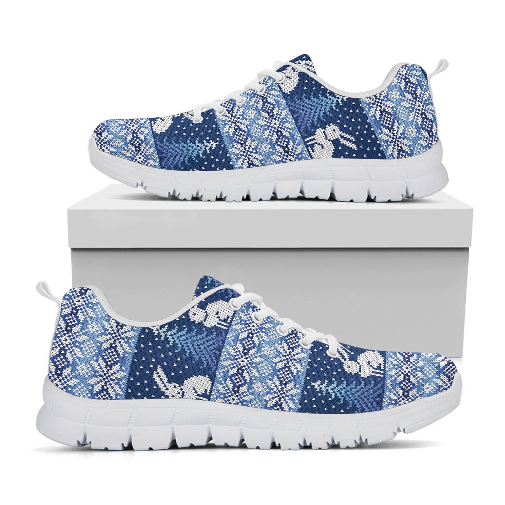 Snow Rabbit Knitted Pattern Print White Sneakers