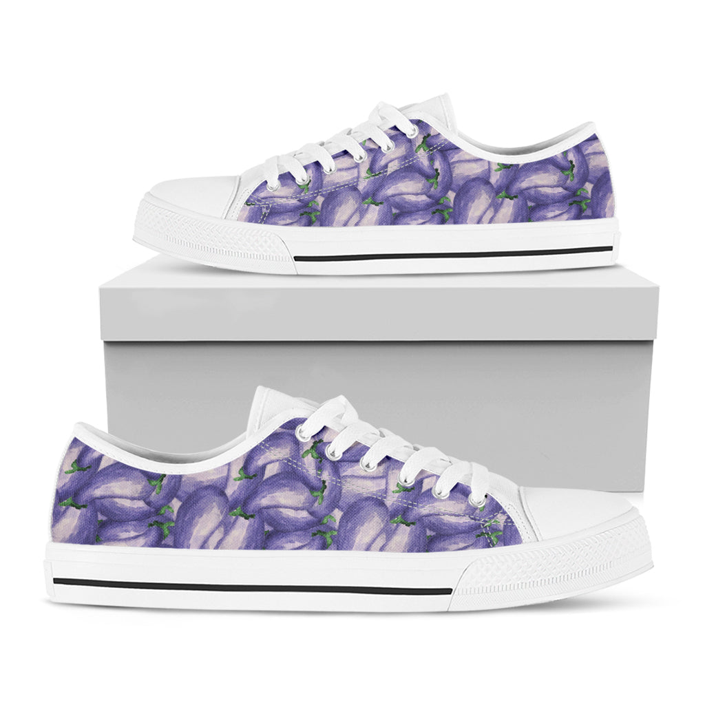 Watercolor Eggplant Print White Low Top Shoes