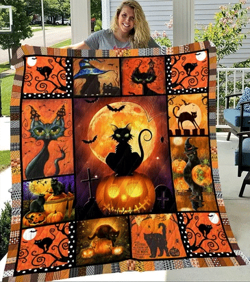 Halloween Black Cat Gift For Lover Quilt Blanket