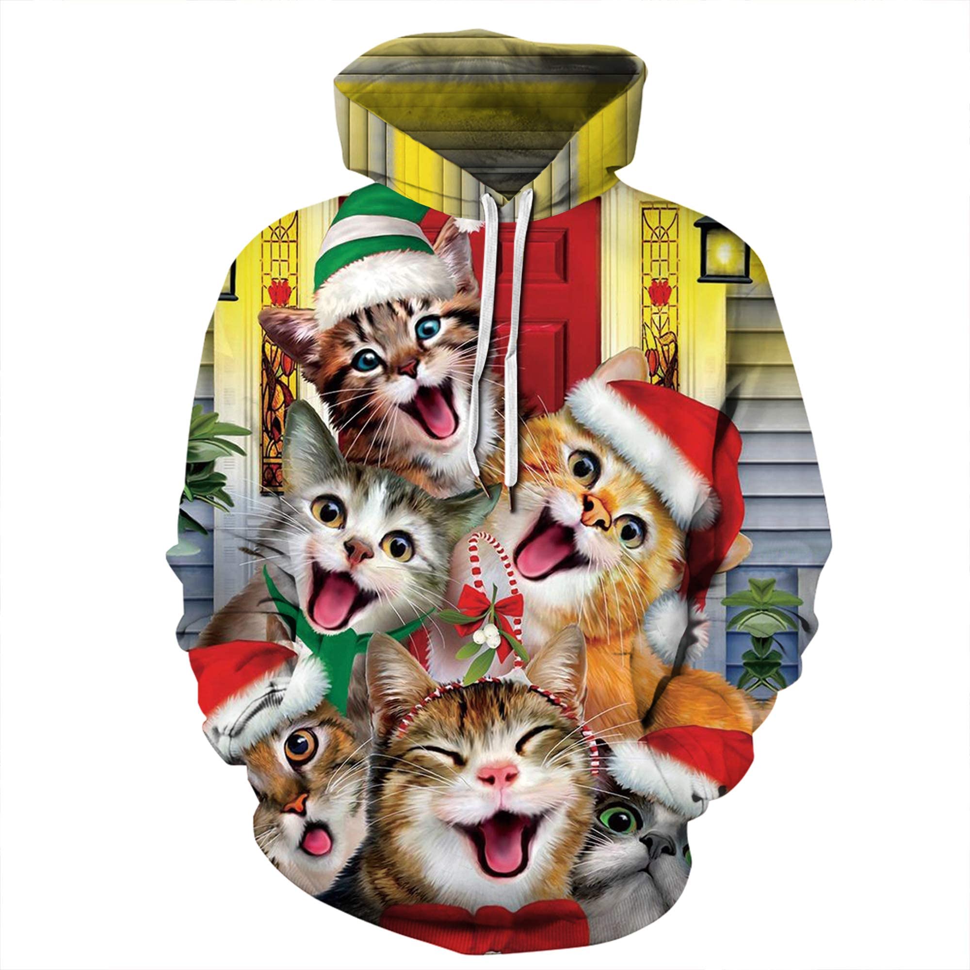 Cat Christmas 3D Christmas Sweaters Funny Plus Size Hoodie Pullover Sweatshirts