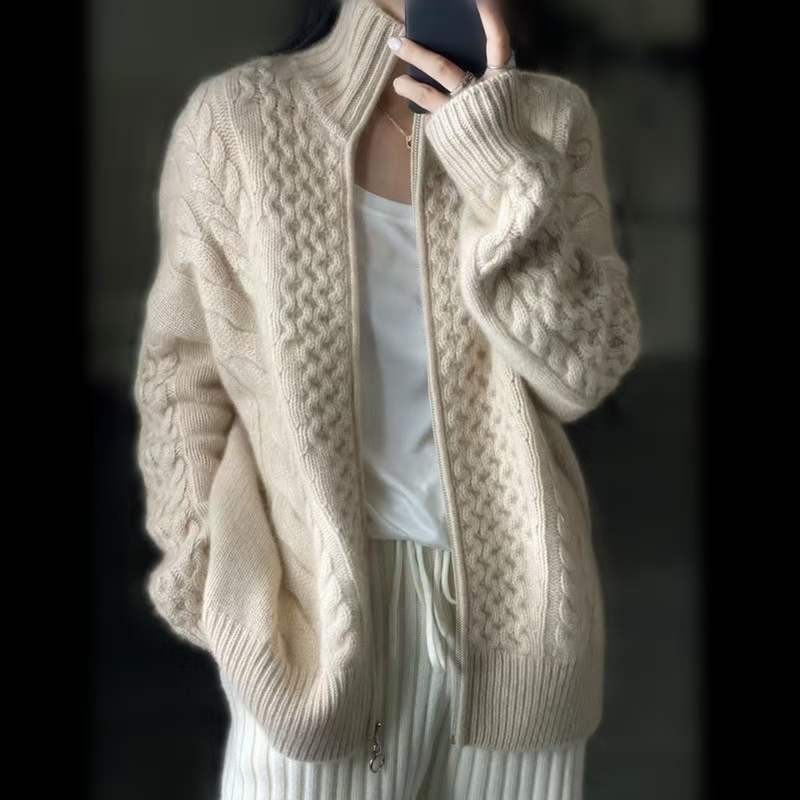 Autumn And Winter New Thick Turtleneck Cashmere Knitted Cardigan Women’s Loose Wool Sweater Cardigan Larg Size Female Jacket Top alx