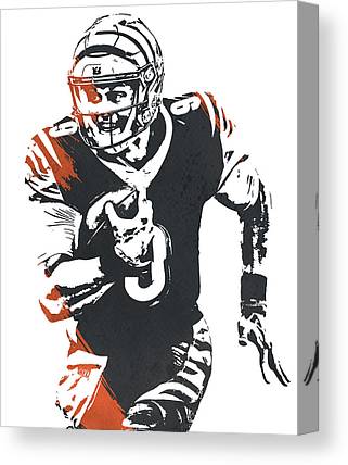 Joe Burrow Cincinnati Bengals Watercolor Strokes Pixel Art 100 Joe Hamilton Canvas Print