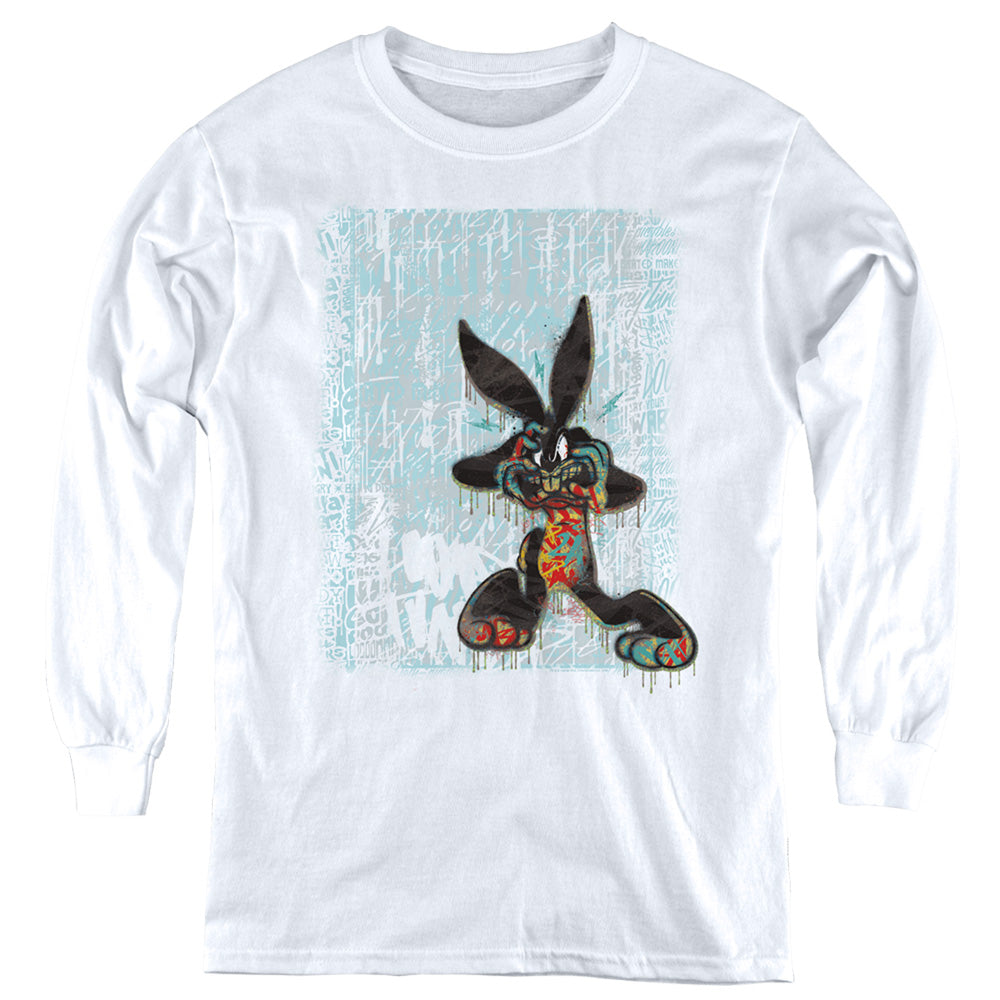 Looney Tunes Graffiti Rabbit Long Sleeve Kids Youth T Shirt White