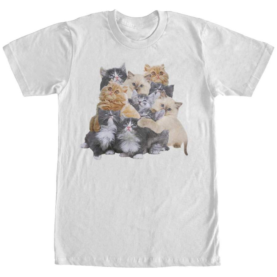 Lost Gods Men’s Cute Kitten Group Hug  T Shirt White