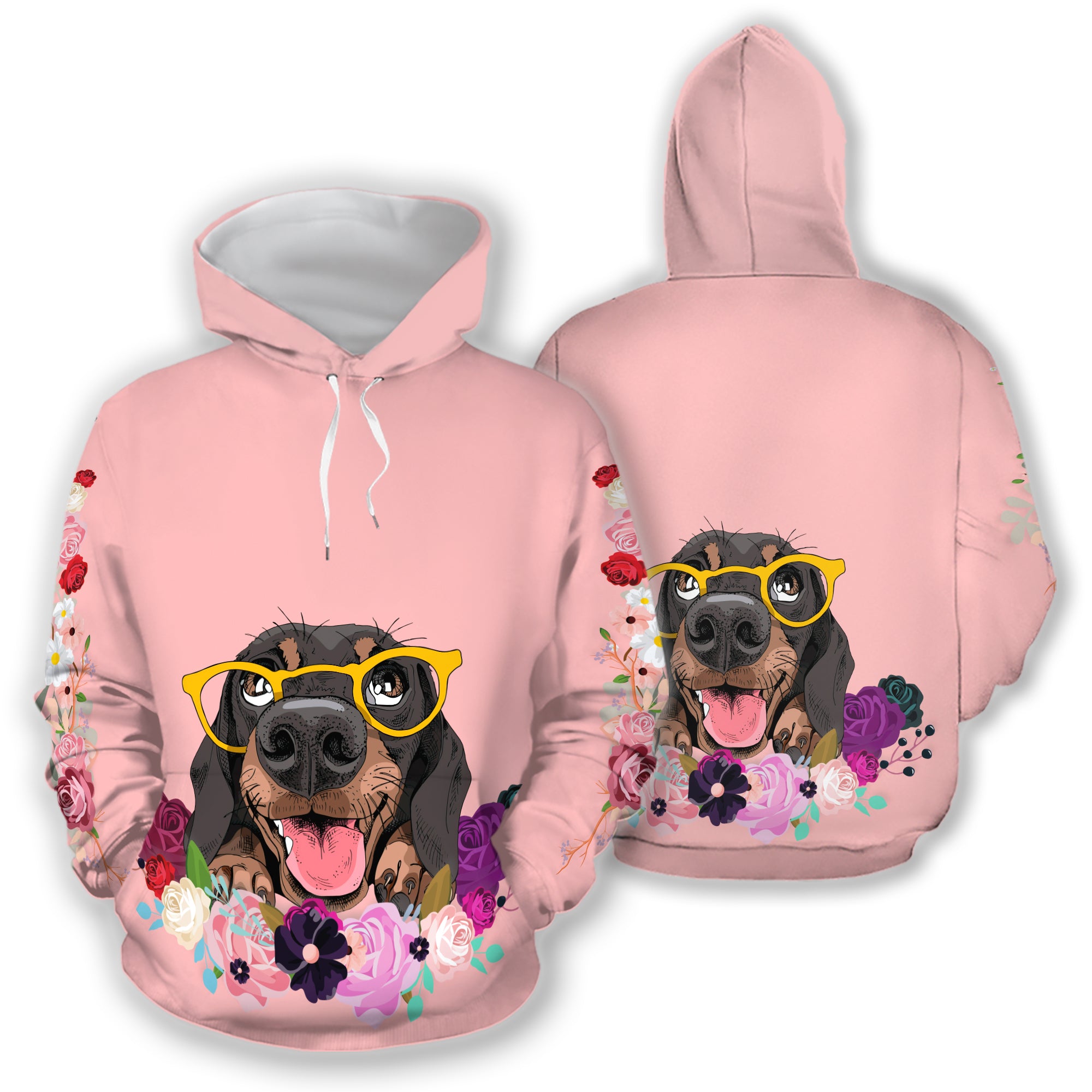 ViticFashion™ dog & flower 3D- light pink shade- soft all size hoodie