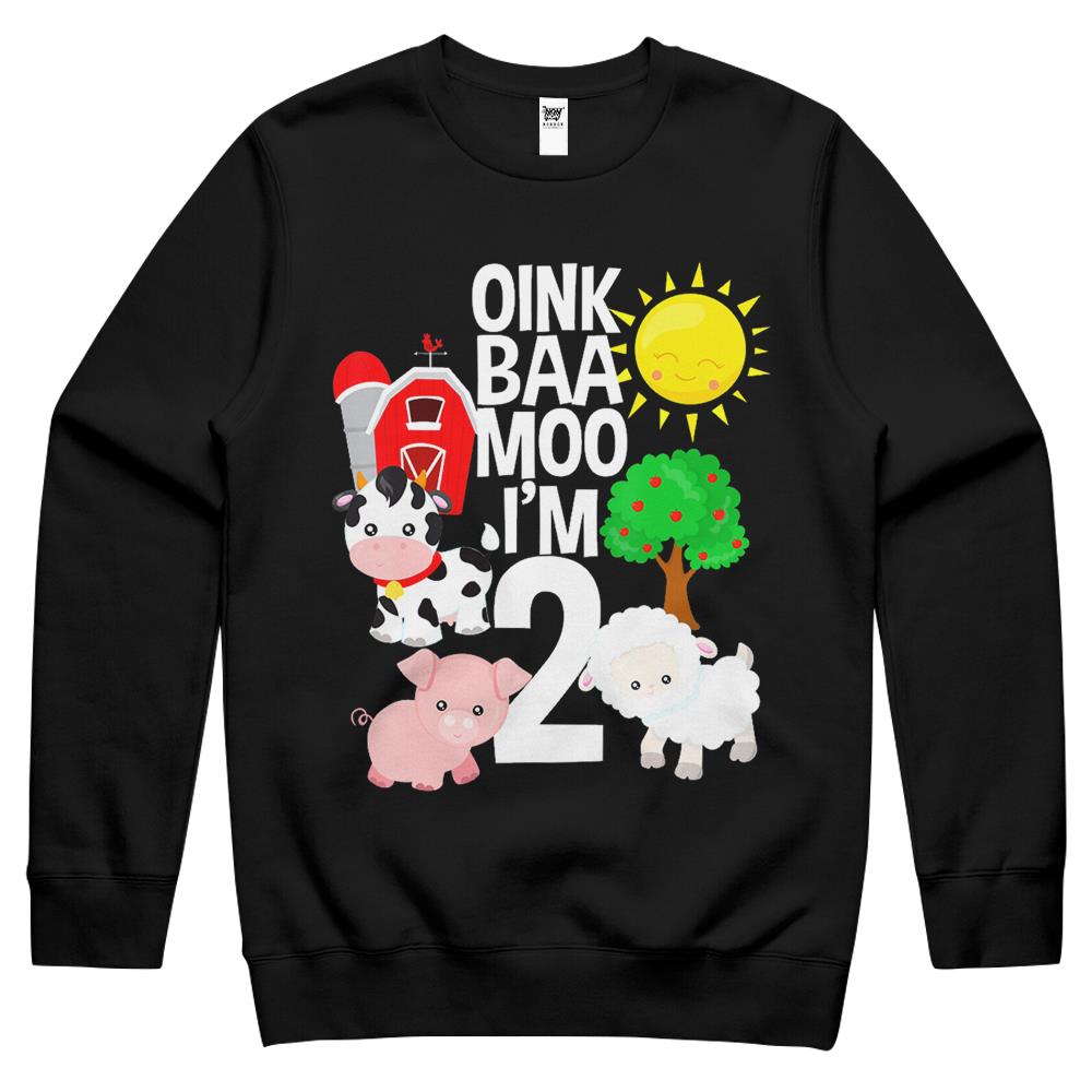 Oink Baa Moo I’M 2 Farm Theme Birthday Gift 2 Yrs Old Crewneck Sweatshirt
