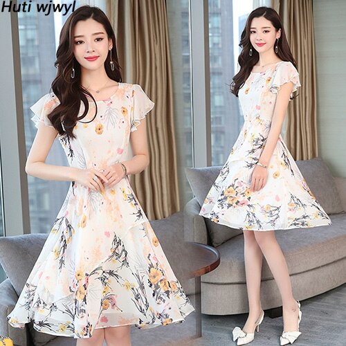 Women Bodycon Elegant Party Vestidos 2022 Vintage Print Casual Beach Dresses Summer Korean New Floral Chiffon Boho Midi Sundress alx