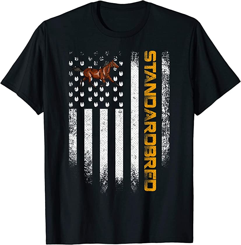 Vintage USA American Flag Standardbred Funny Horse Lover T-Shirt