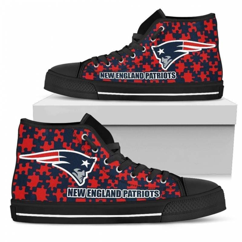 Puzzle Logo With New England Patriots High Top Shoes #617