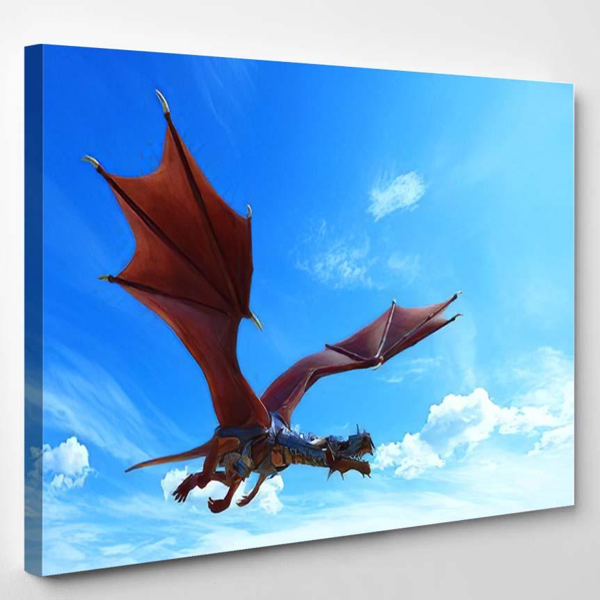 Blue Sky Red Dragon War 3D – Dragon Animals Canvas Print