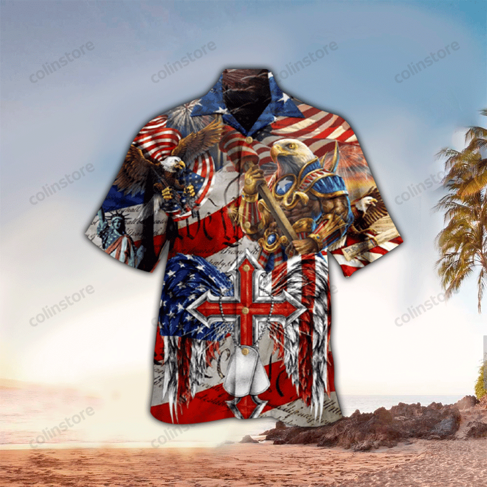 American Flag Combatant Eagle Unisex Hawaii Aloha Shirt Ha24822