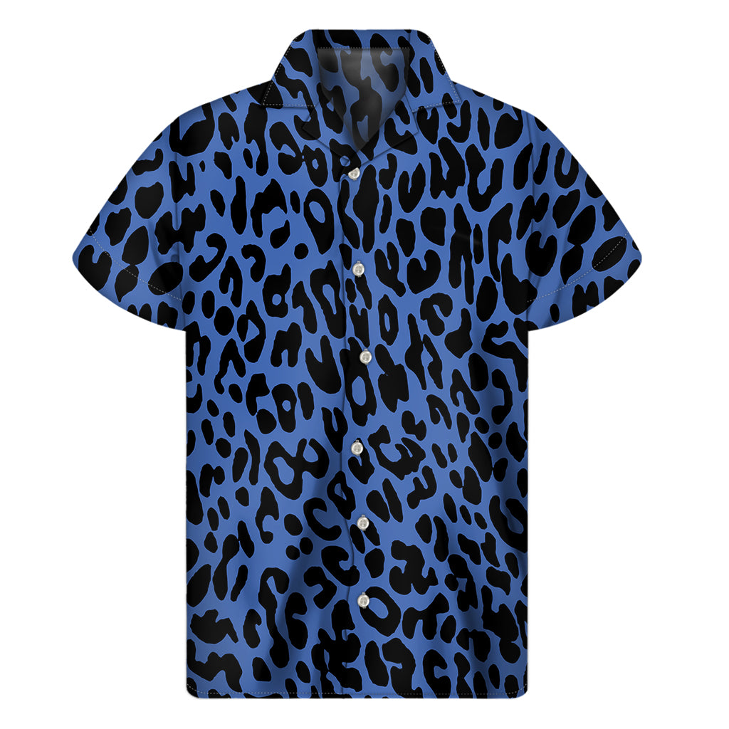 Blue Leopard Print Men’S Short Sleeve Shirt