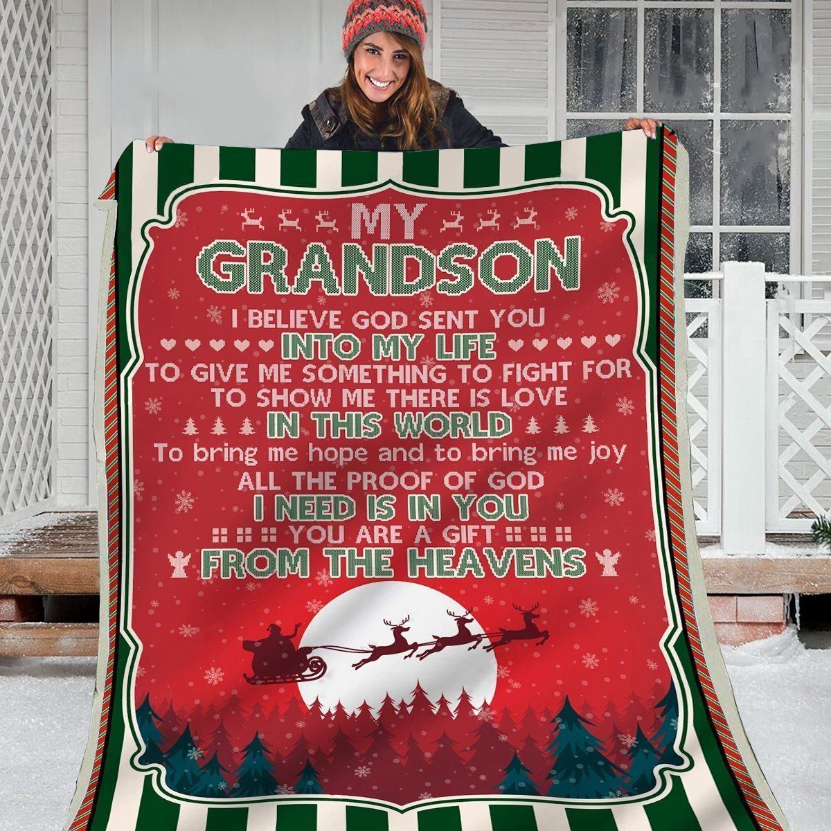 To My Grandson You Are A Gift From Heavens Fleece Blanket Gift For Family,Birthday,Christmas,Grandson Gift Home Decor Bedding Couch Sofa Soft And Comf