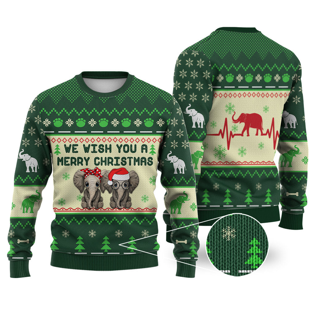 Elephant We Wish You A Merry Christmas Ugly Christmas Sweater – Lover Xmas Sweater Gift