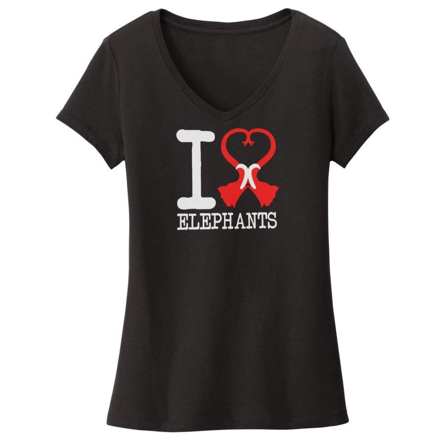 I Heart Elephants – Women’s V-Neck T-Shirt