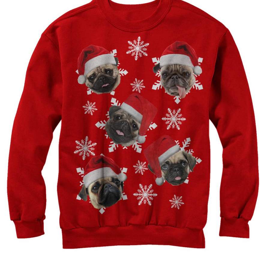 Lost Gods Men’s Ugly Christmas Pug Snowflakes  Sweatshirt Red