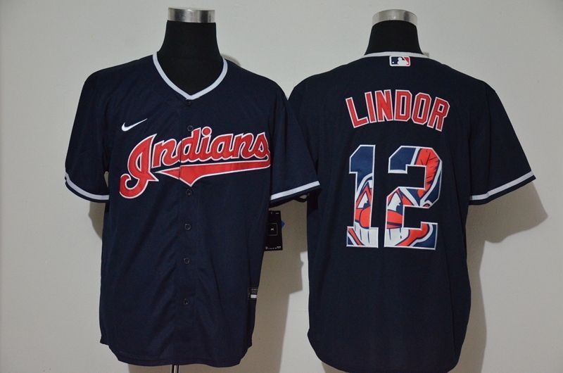 Cleveland Guardians Francisco Lindor #12 2020 MLB Jersey – Dark Blue