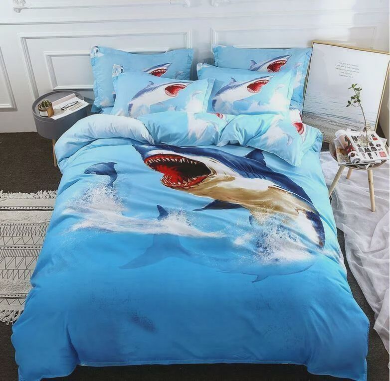 3d Cartoon Shark Cotton Bed Sheets Spread Comforter Duvet Cover Bedding Sets