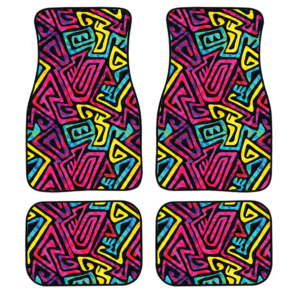 Psychedelic Funky Pattern Print Front And Back Car Floor Mats, Front Car Mat