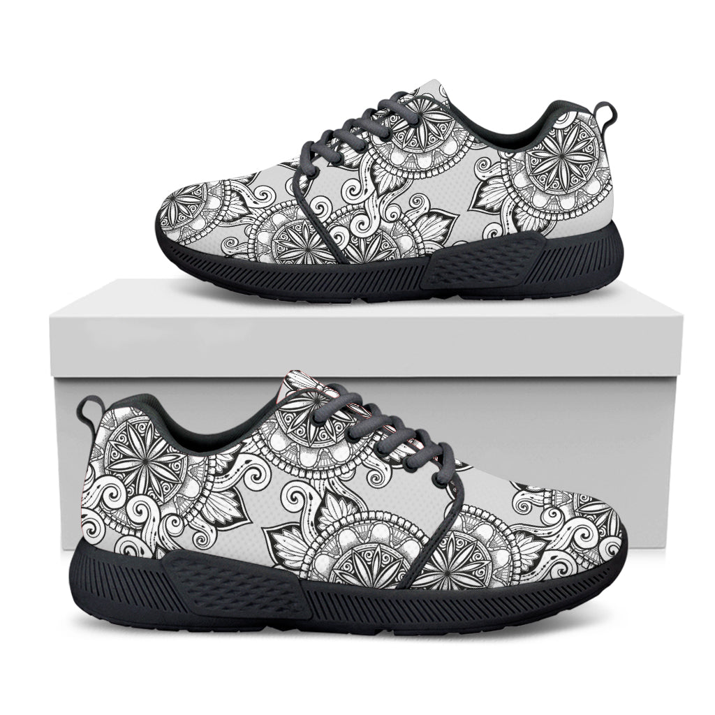 Zentangle Floral Pattern Print Black Athletic Shoes